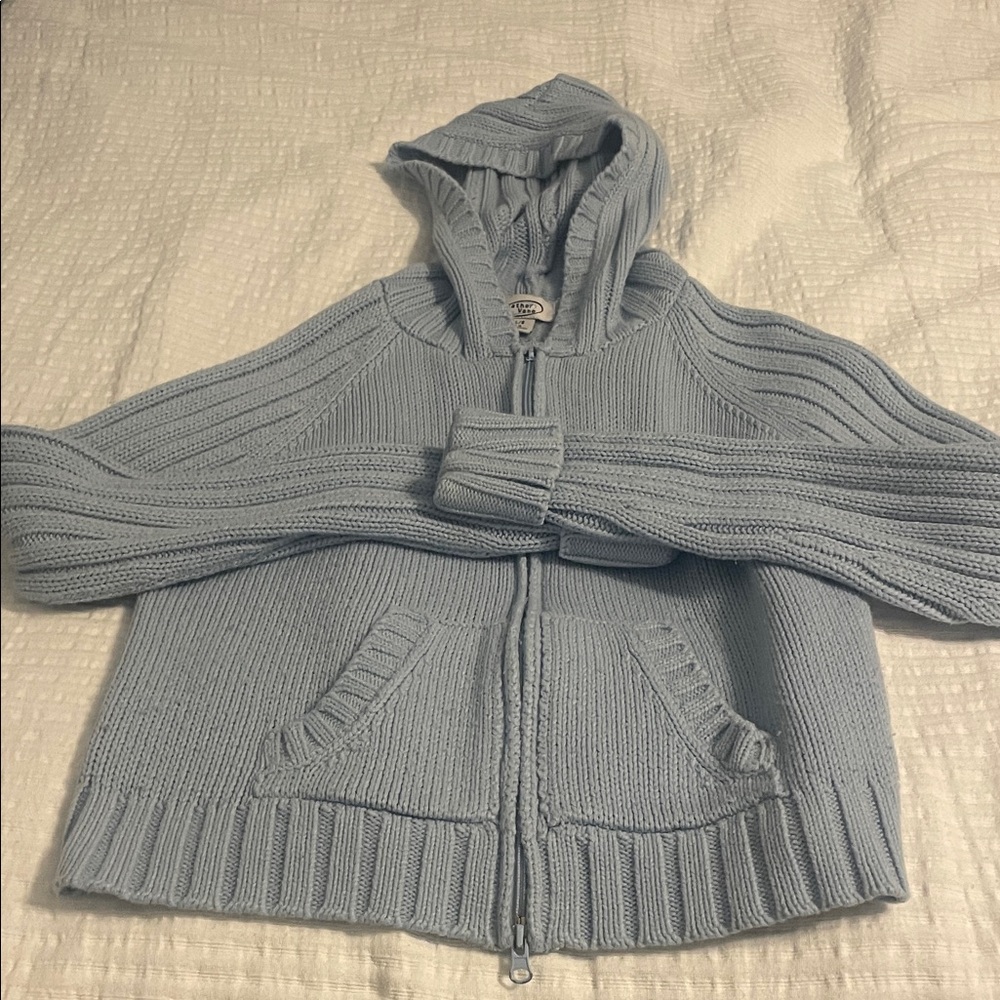 Elegant Light Blue Hooded Cardigan